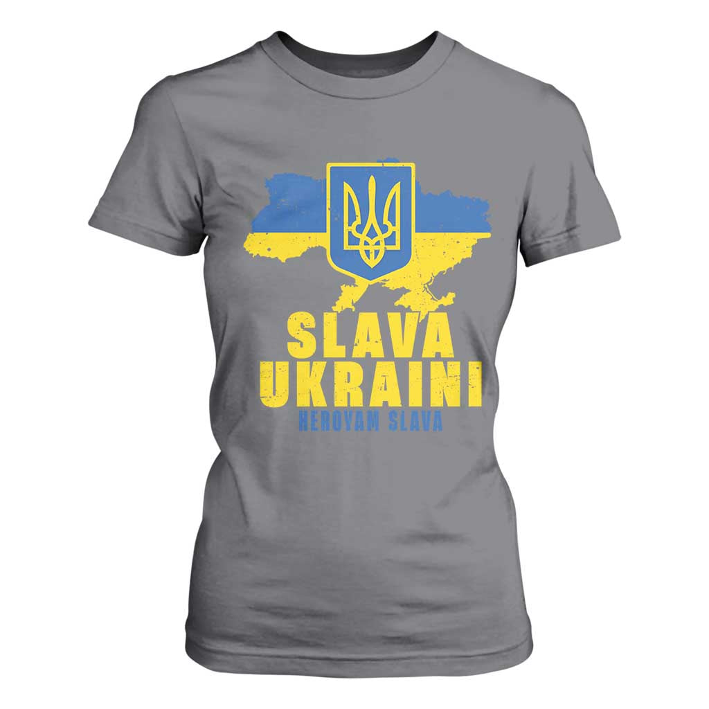 Slava Ukraini Heroyam Slava T Shirt For Women Vintage Ukrainian Flag TS11 Charcoal Print Your Wear