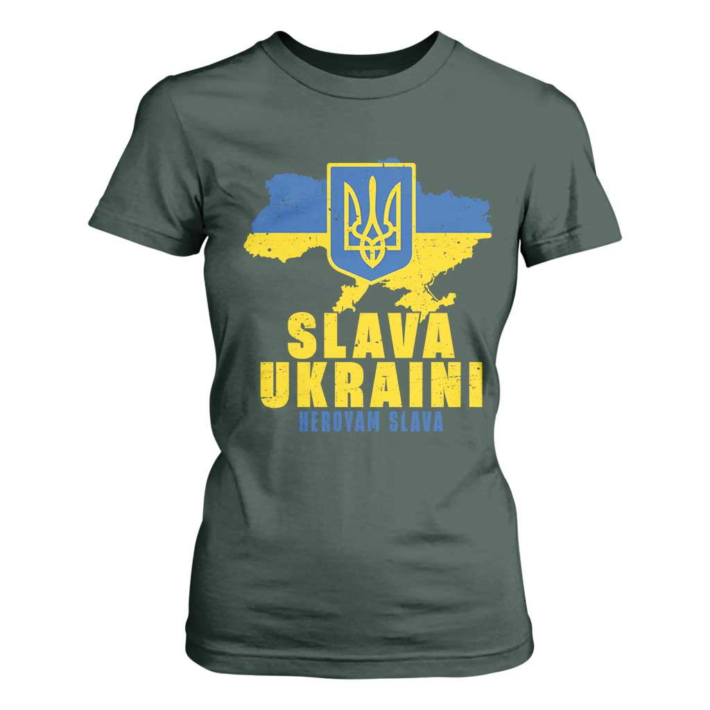 Slava Ukraini Heroyam Slava T Shirt For Women Vintage Ukrainian Flag TS11 Dark Forest Green Print Your Wear