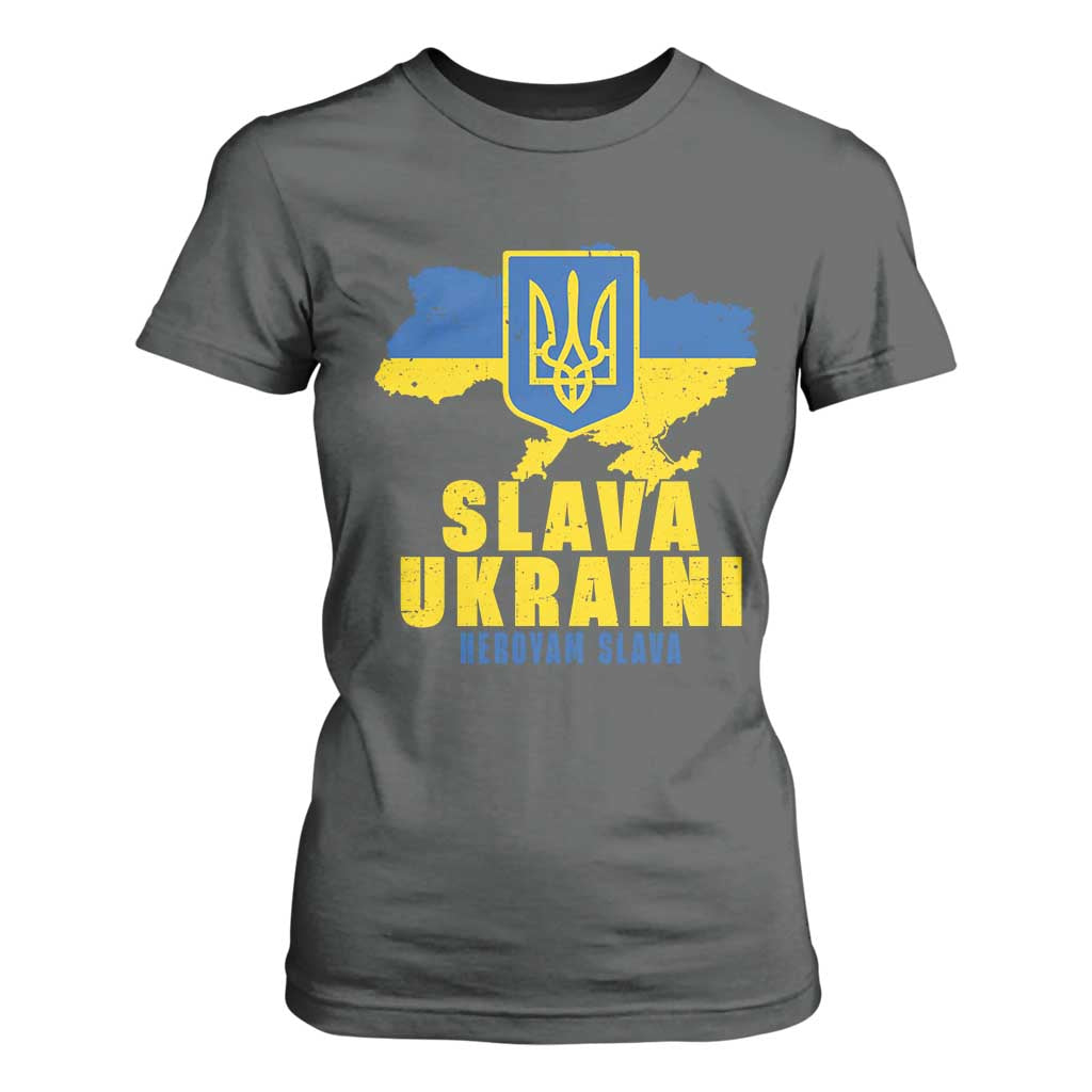 Slava Ukraini Heroyam Slava T Shirt For Women Vintage Ukrainian Flag TS11 Dark Heather Print Your Wear