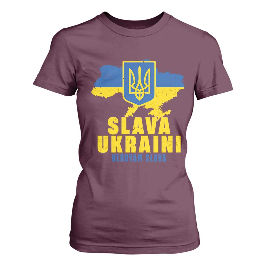 Slava Ukraini Heroyam Slava T Shirt For Women Vintage Ukrainian Flag TS11 Maroon Print Your Wear
