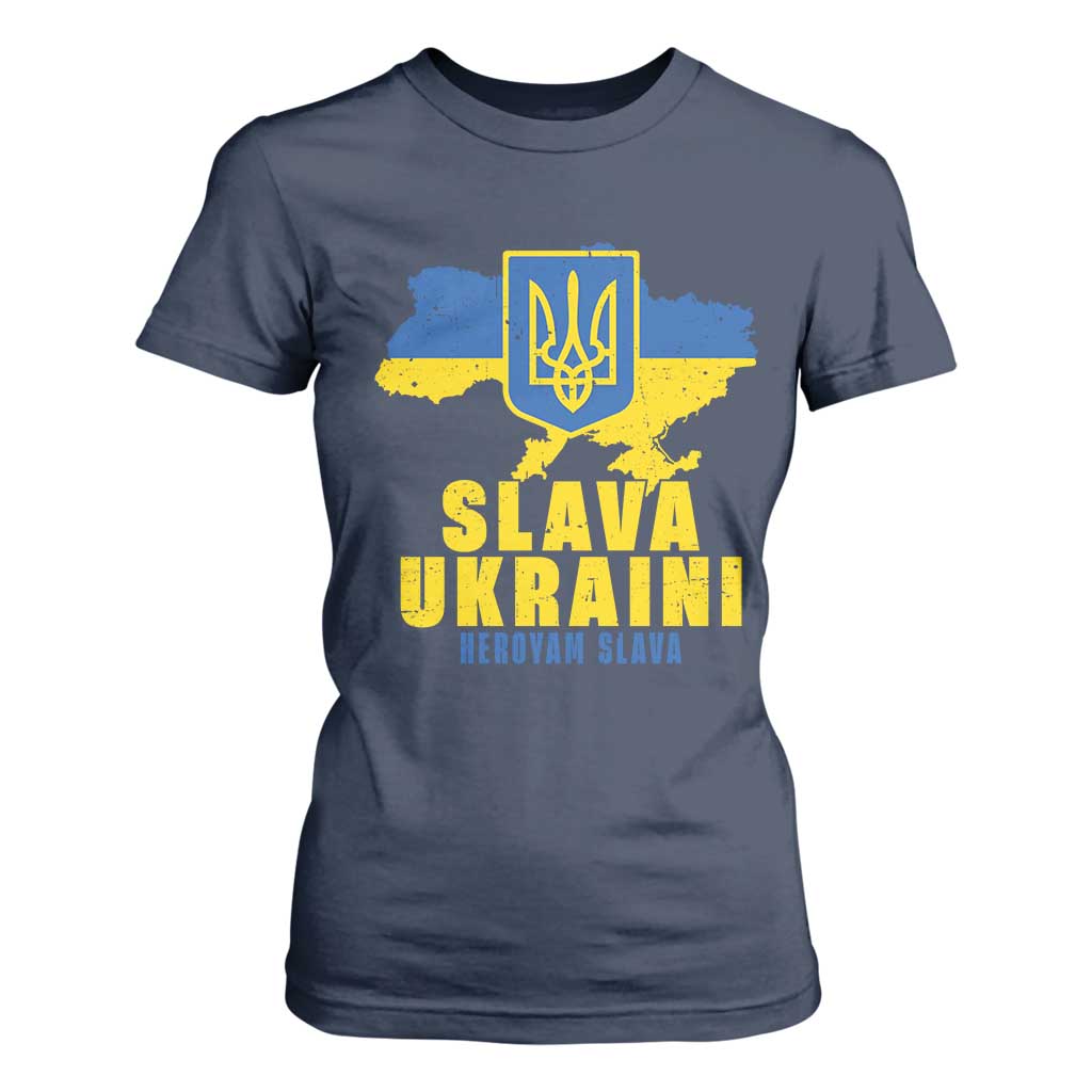 Slava Ukraini Heroyam Slava T Shirt For Women Vintage Ukrainian Flag TS11 Navy Print Your Wear