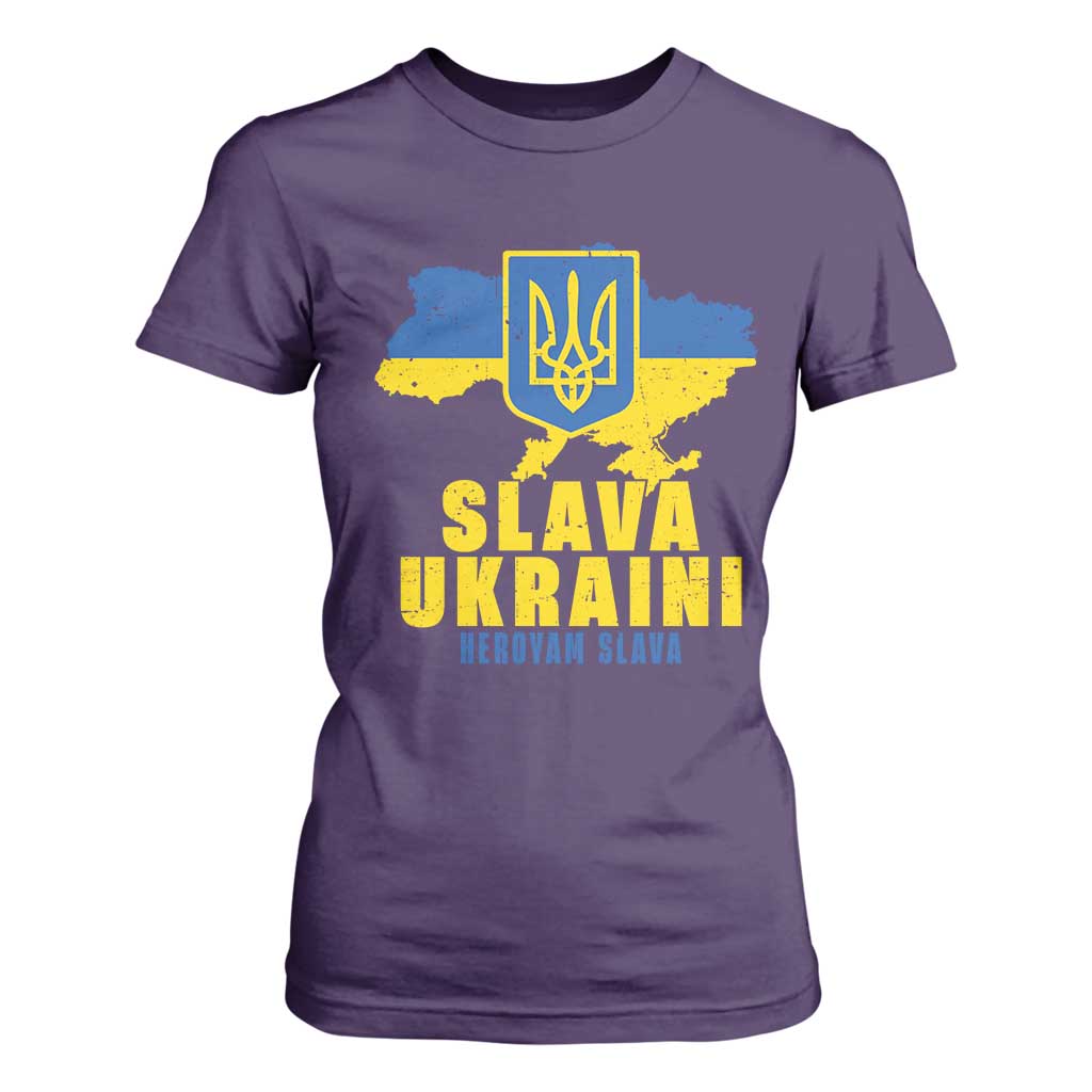 Slava Ukraini Heroyam Slava T Shirt For Women Vintage Ukrainian Flag TS11 Purple Print Your Wear