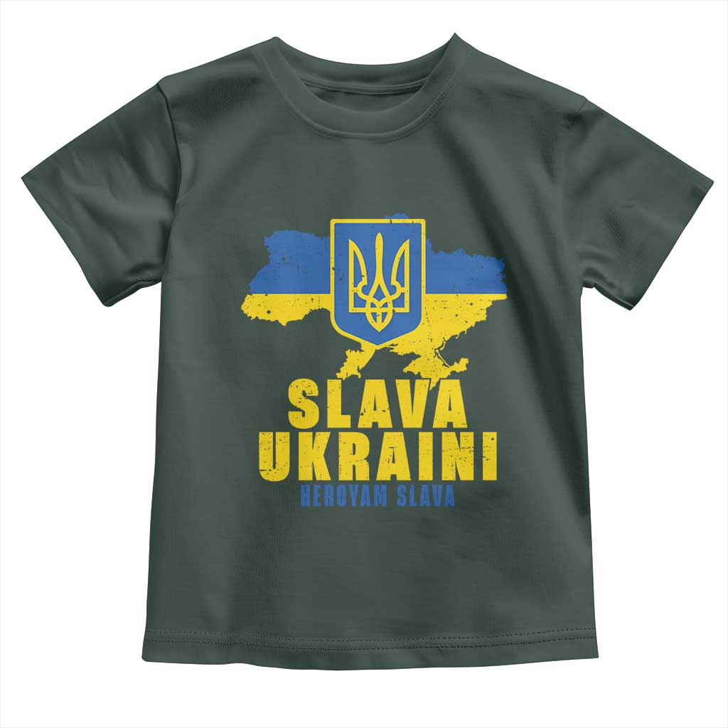 Slava Ukraini Heroyam Slava Toddler T Shirt Vintage Ukrainian Flag TS11 Dark Forest Green Print Your Wear