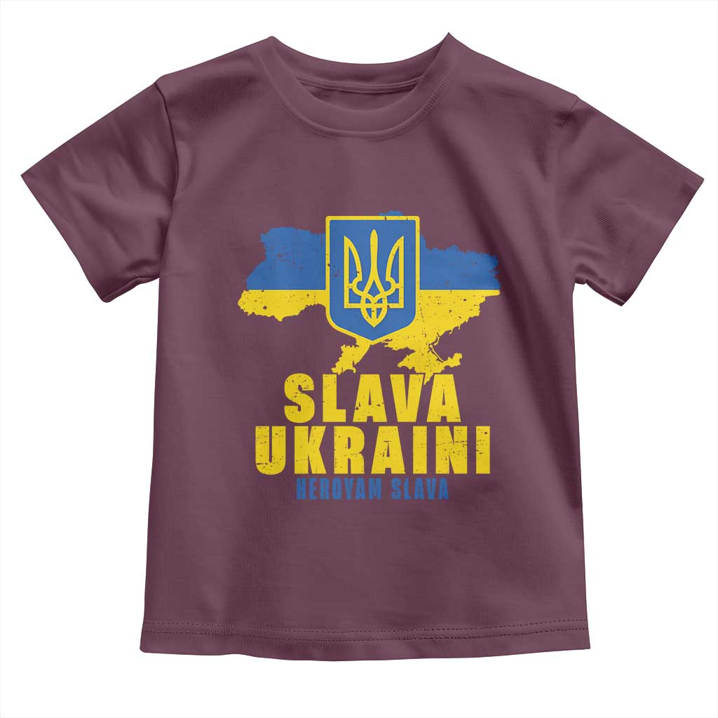 Slava Ukraini Heroyam Slava Toddler T Shirt Vintage Ukrainian Flag TS11 Maroon Print Your Wear