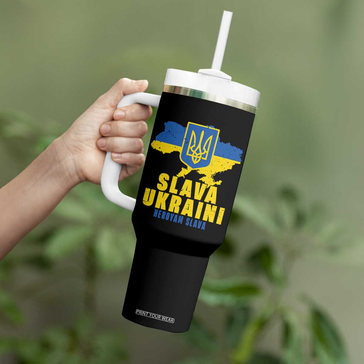 Slava Ukraini Heroyam Slava Tumbler With Handle Vintage Ukrainian Flag TS11 Print Your Wear