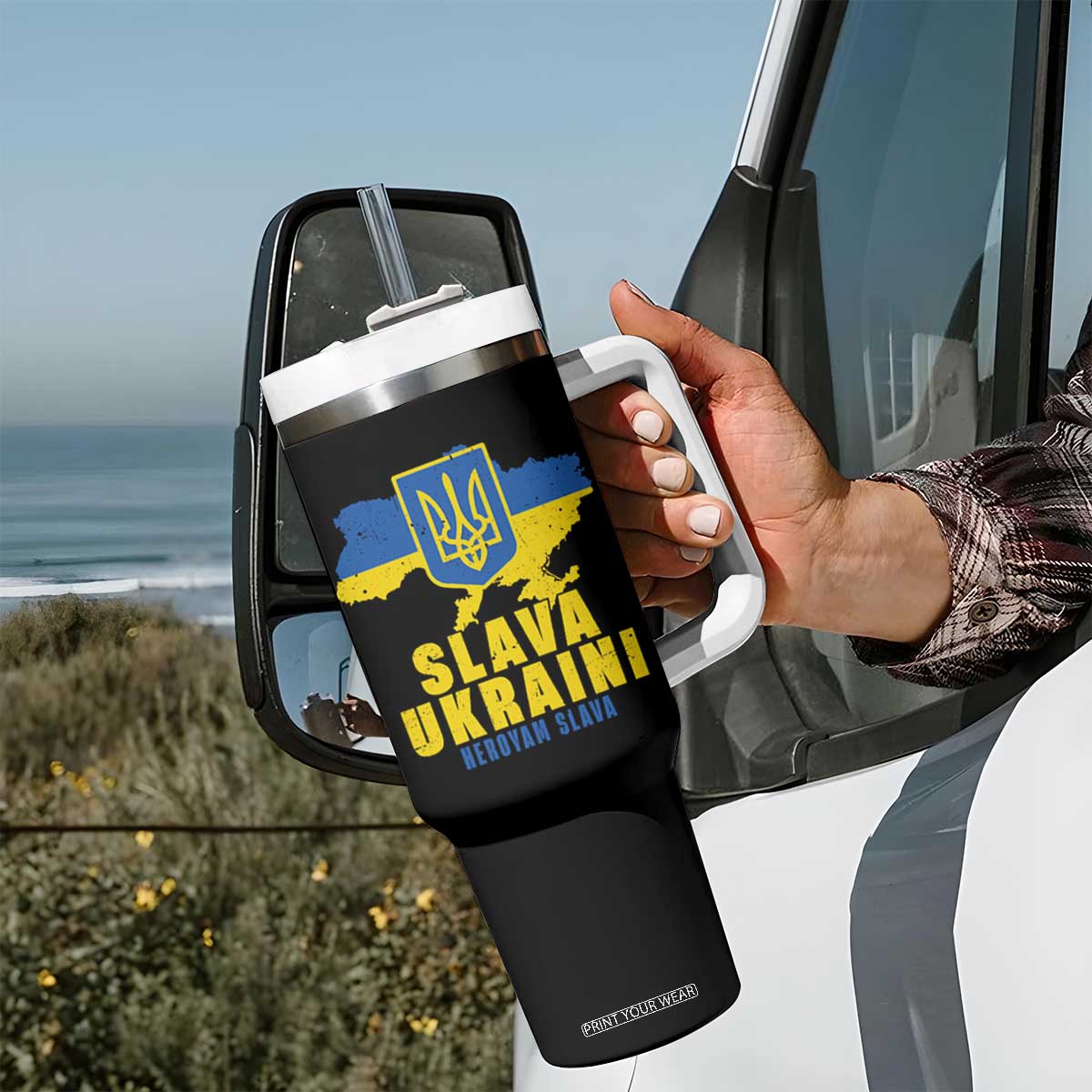 Slava Ukraini Heroyam Slava Tumbler With Handle Vintage Ukrainian Flag TS11 Print Your Wear