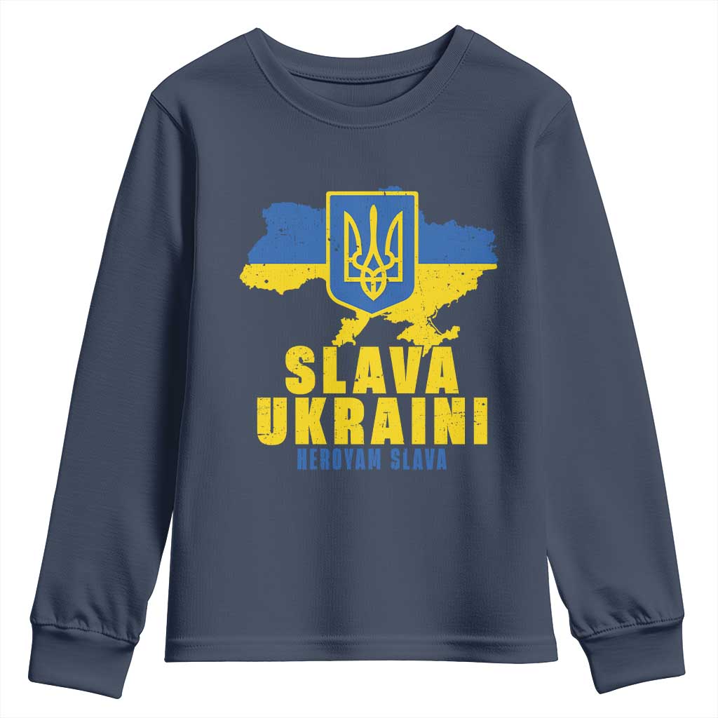 Slava Ukraini Heroyam Slava Youth Sweatshirt Vintage Ukrainian Flag TS11 Navy Print Your Wear