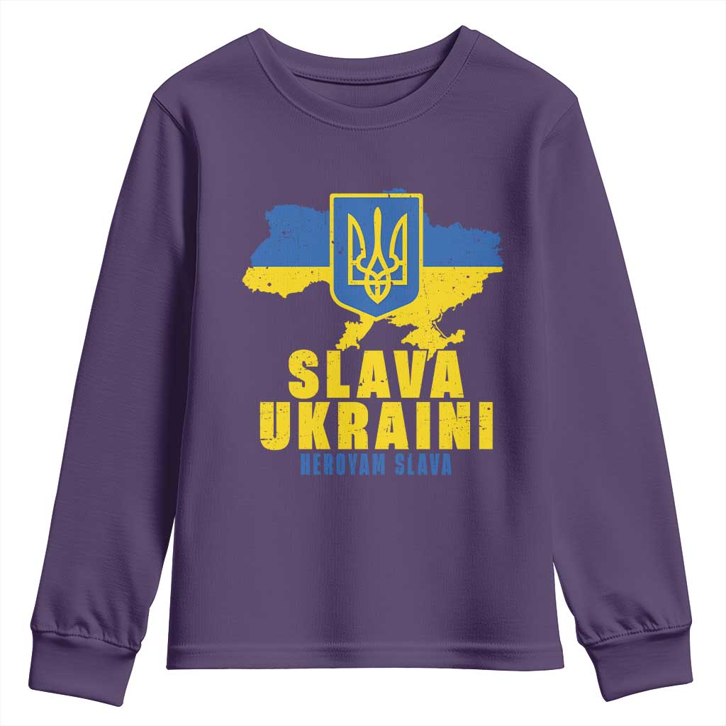 Slava Ukraini Heroyam Slava Youth Sweatshirt Vintage Ukrainian Flag TS11 Purple Print Your Wear