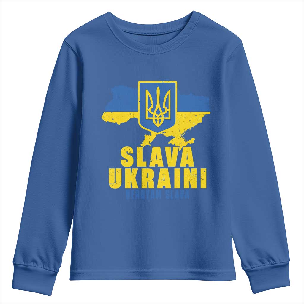 Slava Ukraini Heroyam Slava Youth Sweatshirt Vintage Ukrainian Flag TS11 Royal Blue Print Your Wear