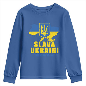 Slava Ukraini Heroyam Slava Youth Sweatshirt Vintage Ukrainian Flag TS11 Royal Blue Print Your Wear