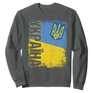 Ukraine Pride Ykpaiha Sweatshirt Vintage Ukrainian Flag TS11 Dark Heather Print Your Wear
