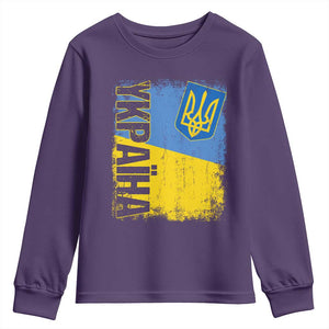 Ukraine Pride Ykpaiha Youth Sweatshirt Vintage Ukrainian Flag TS11 Purple Print Your Wear