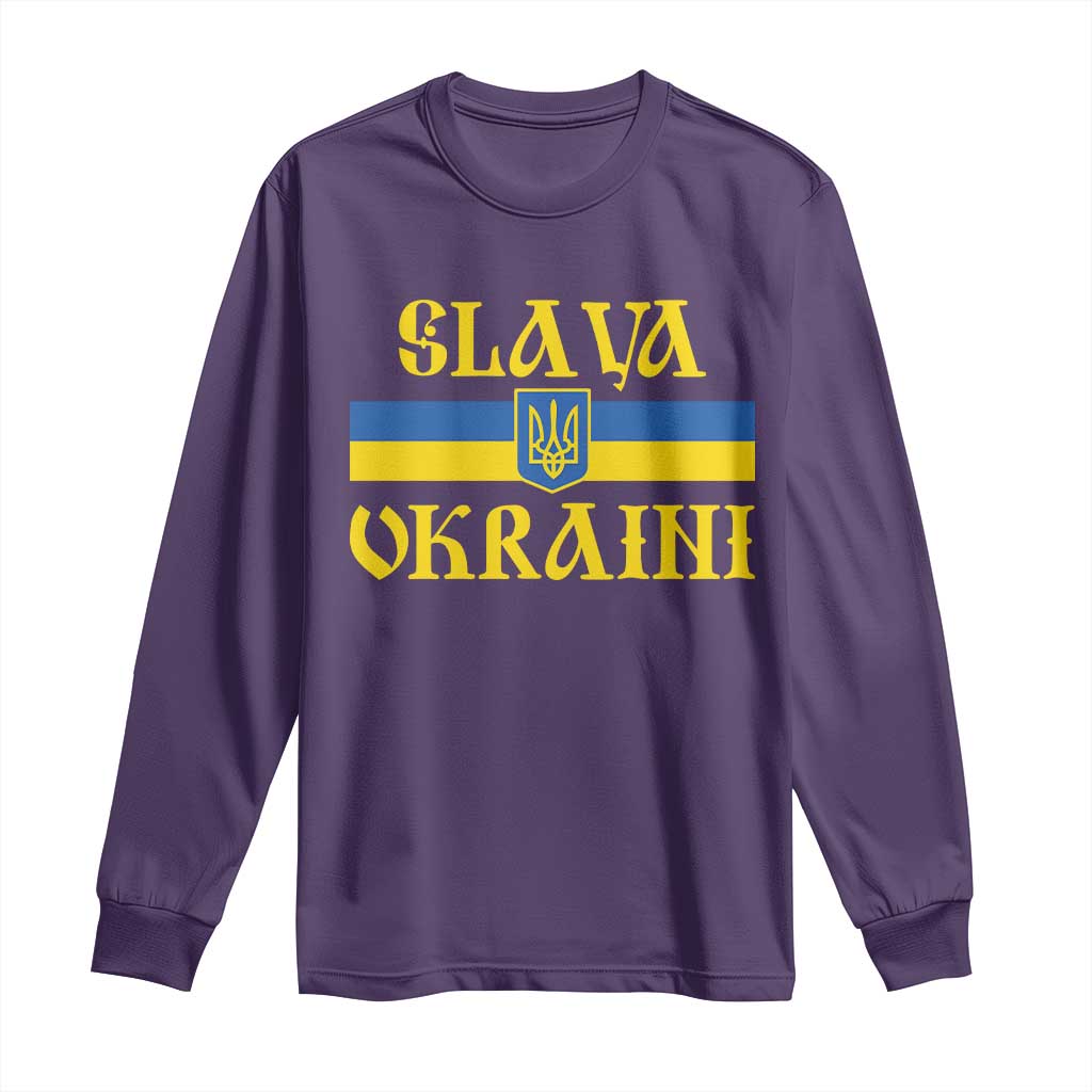 Ukraine Pride Slava Ukraini Long Sleeve Shirt Vintage Ukrainian Flag TS11 Purple Print Your Wear