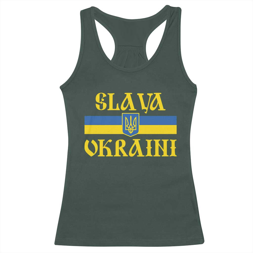 Ukraine Pride Slava Ukraini Racerback Tank Top Vintage Ukrainian Flag TS11 Dark Forest Green Print Your Wear