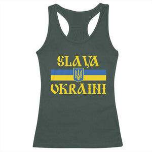 Ukraine Pride Slava Ukraini Racerback Tank Top Vintage Ukrainian Flag TS11 Dark Forest Green Print Your Wear