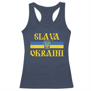 Ukraine Pride Slava Ukraini Racerback Tank Top Vintage Ukrainian Flag TS11 Navy Print Your Wear