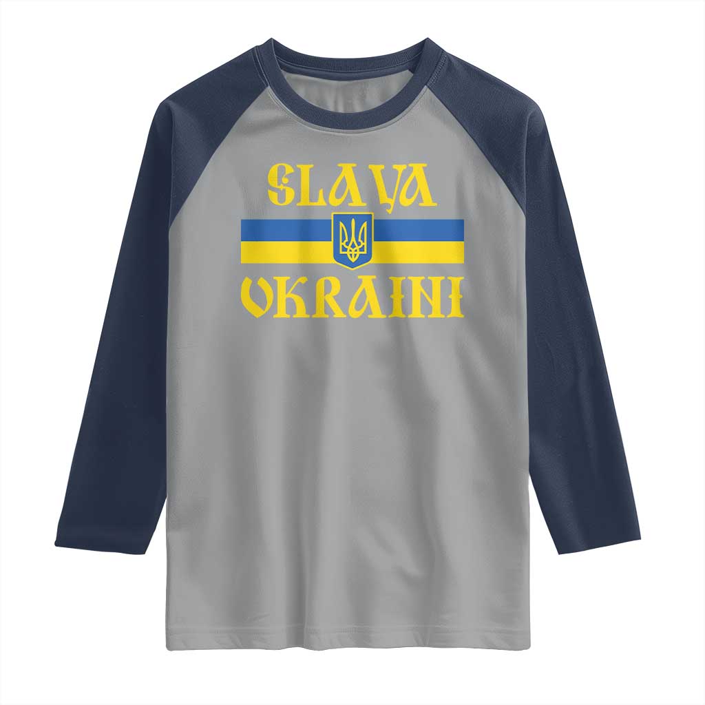 Ukraine Pride Slava Ukraini Raglan Shirt Vintage Ukrainian Flag TS11 Sport Gray Navy Print Your Wear