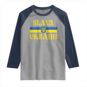 Ukraine Pride Slava Ukraini Raglan Shirt Vintage Ukrainian Flag TS11 Sport Gray Navy Print Your Wear