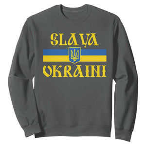 Ukraine Pride Slava Ukraini Sweatshirt Vintage Ukrainian Flag TS11 Dark Heather Print Your Wear