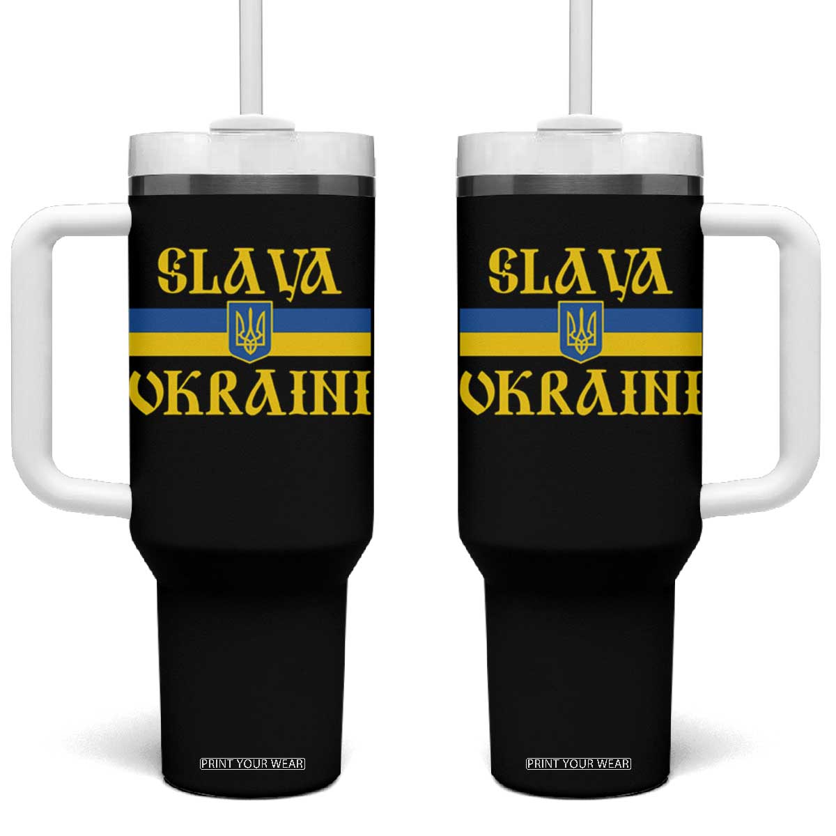 Ukraine Pride Slava Ukraini Tumbler With Handle Vintage Ukrainian Flag TS11 One Size: 40 oz Black Print Your Wear