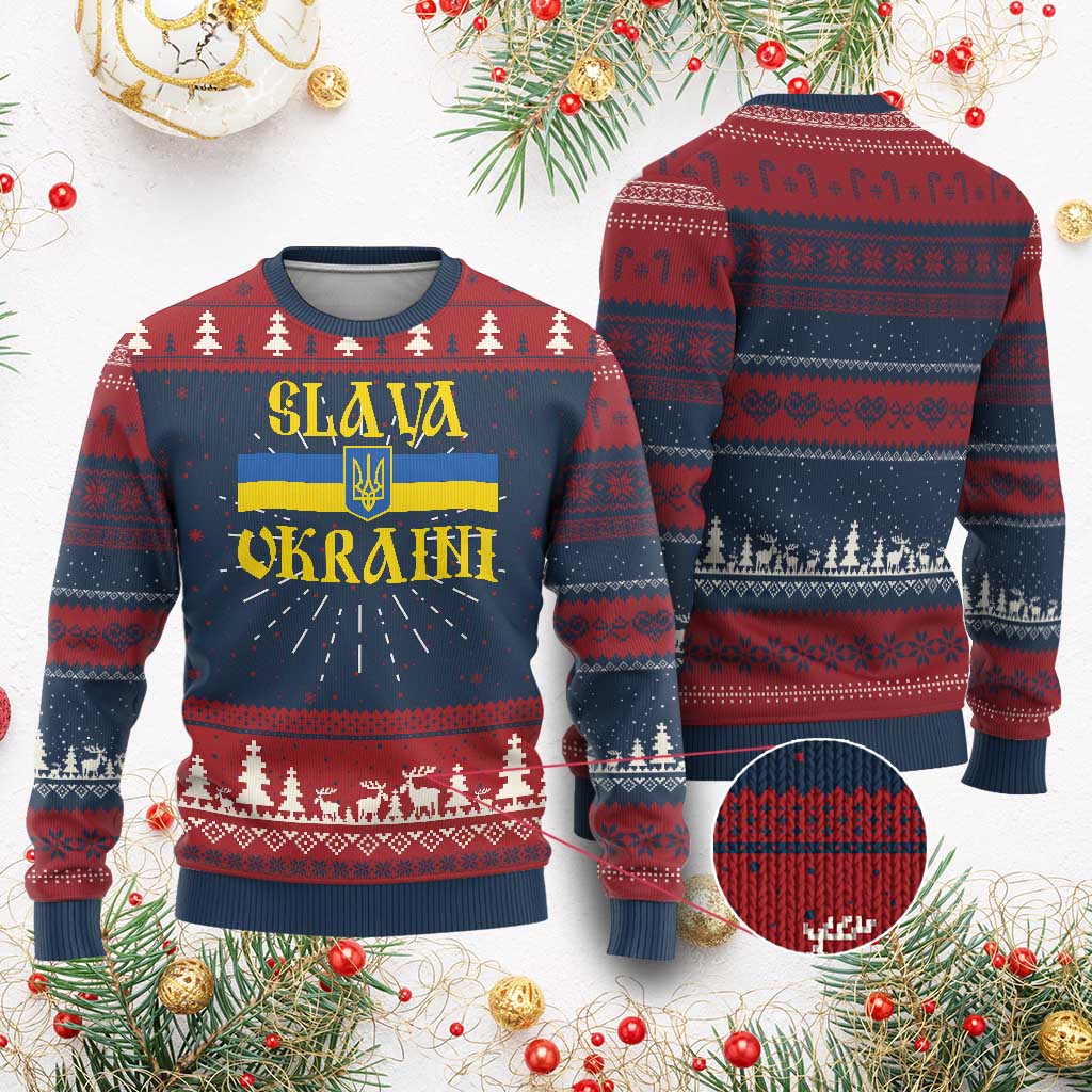 Ukraine Pride Slava Ukraini Knit Sweatshirt Vintage Ukrainian Flag TS11 Burgundy Print Your Wear