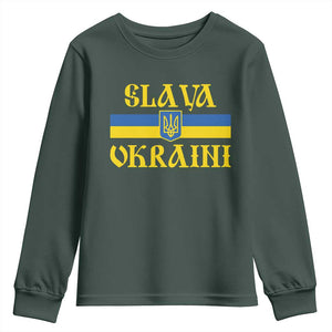 Ukraine Pride Slava Ukraini Youth Sweatshirt Vintage Ukrainian Flag TS11 Dark Forest Green Print Your Wear