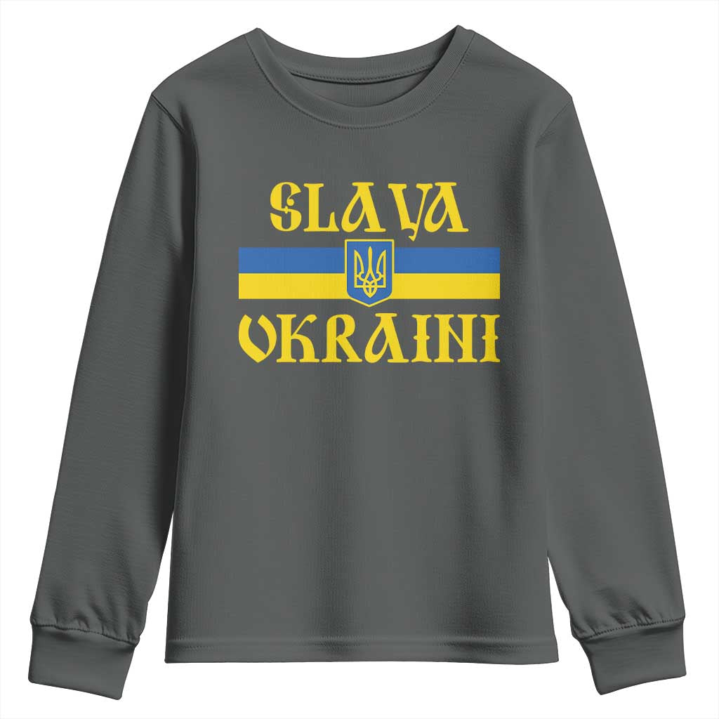 Ukraine Pride Slava Ukraini Youth Sweatshirt Vintage Ukrainian Flag TS11 Dark Heather Print Your Wear