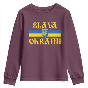 Ukraine Pride Slava Ukraini Youth Sweatshirt Vintage Ukrainian Flag TS11 Maroon Print Your Wear