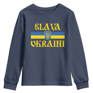 Ukraine Pride Slava Ukraini Youth Sweatshirt Vintage Ukrainian Flag TS11 Navy Print Your Wear