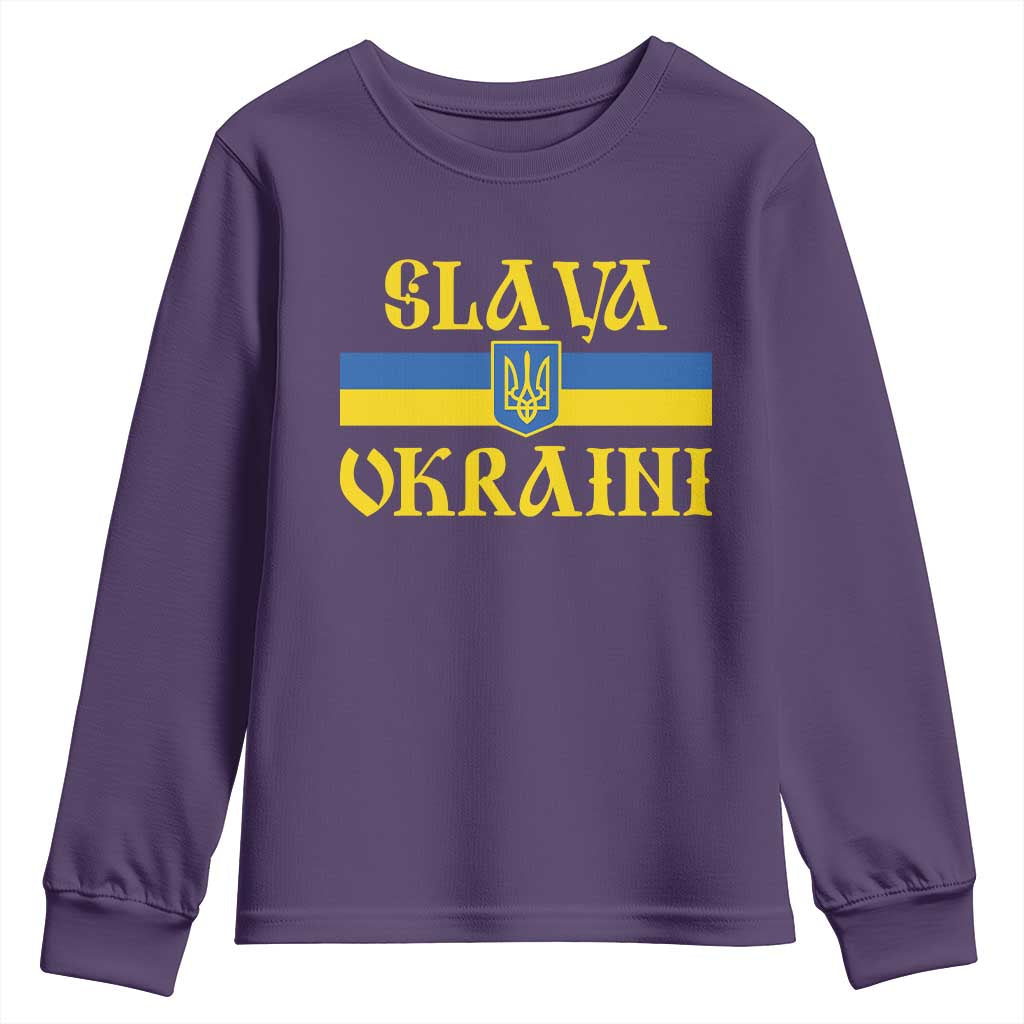 Ukraine Pride Slava Ukraini Youth Sweatshirt Vintage Ukrainian Flag TS11 Purple Print Your Wear