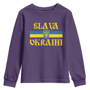 Ukraine Pride Slava Ukraini Youth Sweatshirt Vintage Ukrainian Flag TS11 Purple Print Your Wear
