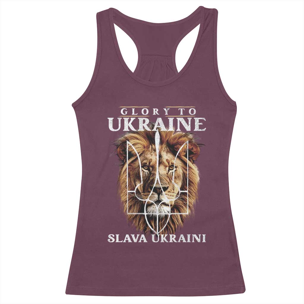 Glory To Ukraine Slava Ukraini Racerback Tank Top Lion King TS11 Maroon Print Your Wear