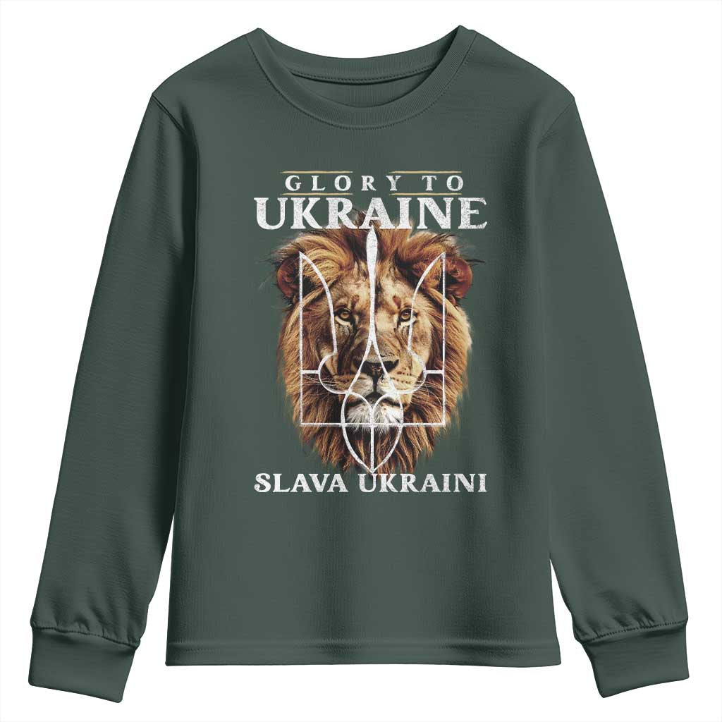Glory To Ukraine Slava Ukraini Youth Sweatshirt Lion King TS11 Dark Forest Green Print Your Wear