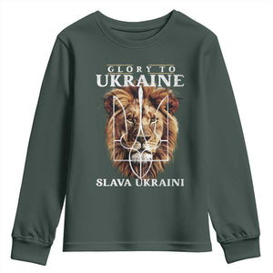 Glory To Ukraine Slava Ukraini Youth Sweatshirt Lion King TS11 Dark Forest Green Print Your Wear