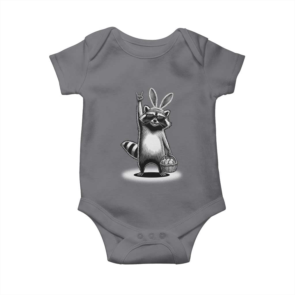 Retro Easter Raccoon Bunny Rock Hand Trash Panda Baby Onesie TS11 Charcoal Print Your Wear
