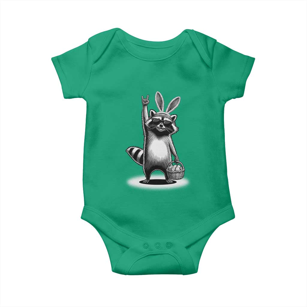 Retro Easter Raccoon Bunny Rock Hand Trash Panda Baby Onesie TS11 Irish Green Print Your Wear