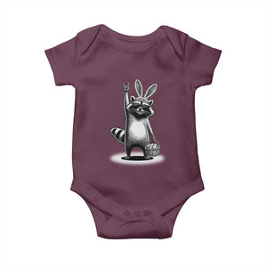 Retro Easter Raccoon Bunny Rock Hand Trash Panda Baby Onesie TS11 Maroon Print Your Wear