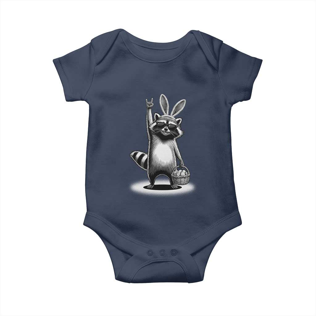 Retro Easter Raccoon Bunny Rock Hand Trash Panda Baby Onesie TS11 Navy Print Your Wear