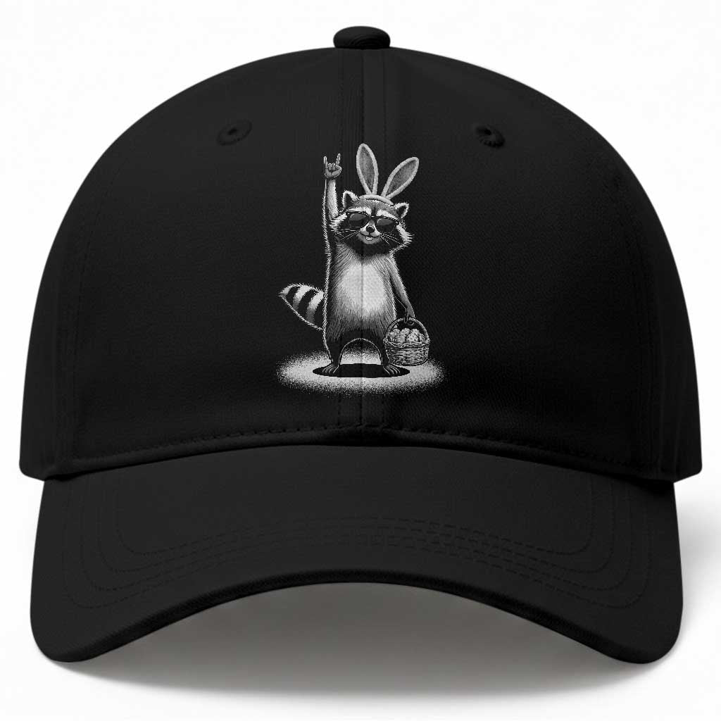Retro Easter Raccoon Bunny Rock Hand Trash Panda Baseball Cap