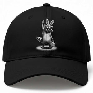 Retro Easter Raccoon Bunny Rock Hand Trash Panda Baseball Cap
