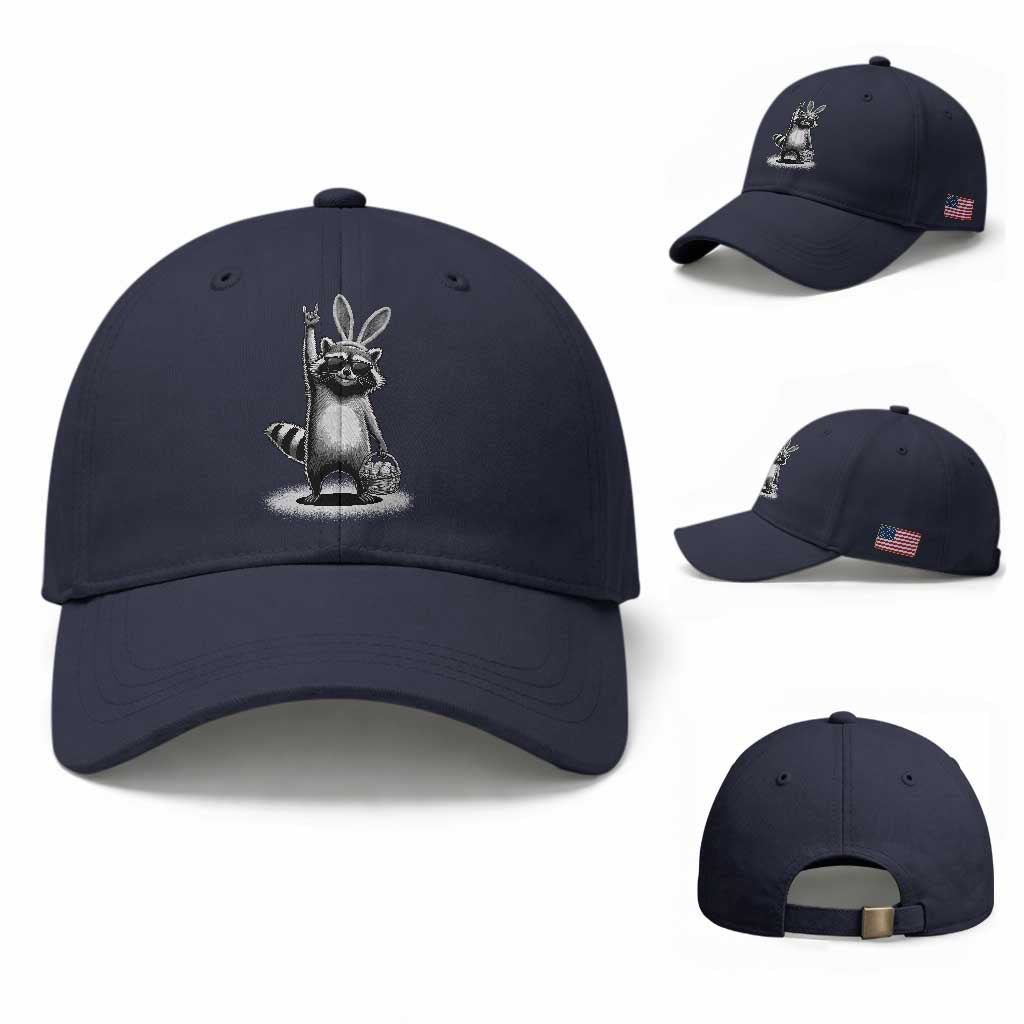 Retro Easter Raccoon Bunny Rock Hand Trash Panda Baseball Cap