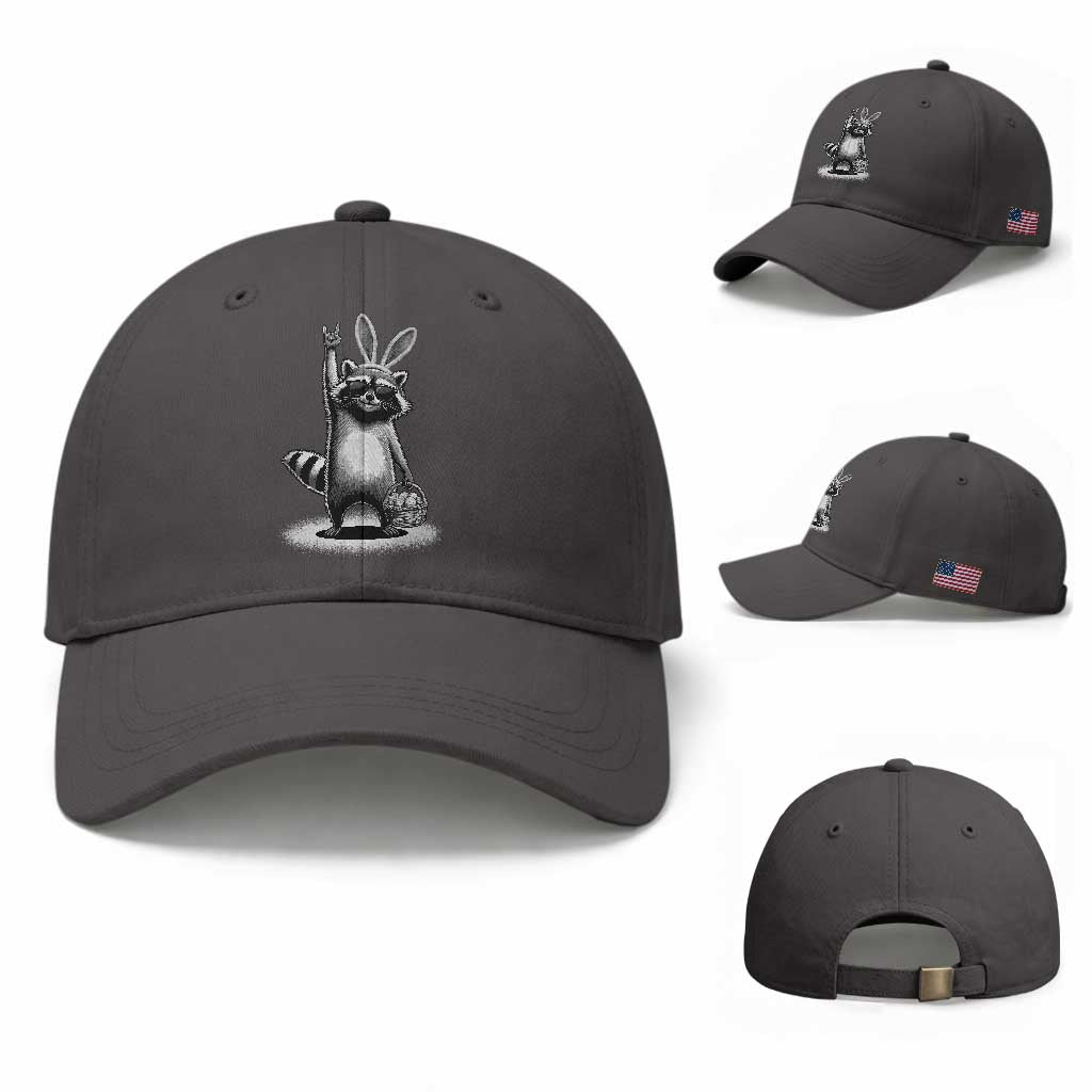 Retro Easter Raccoon Bunny Rock Hand Trash Panda Baseball Cap