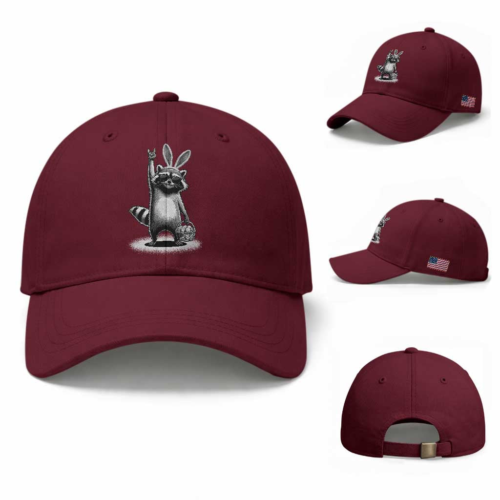 Retro Easter Raccoon Bunny Rock Hand Trash Panda Baseball Cap