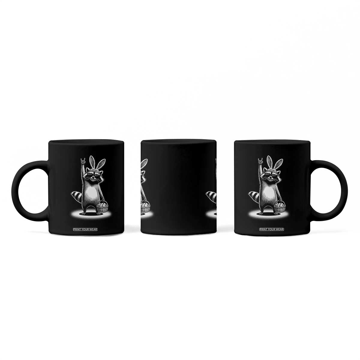 Retro Easter Raccoon Bunny Rock Hand Trash Panda Coffee Mug TS11 Print Your Wear