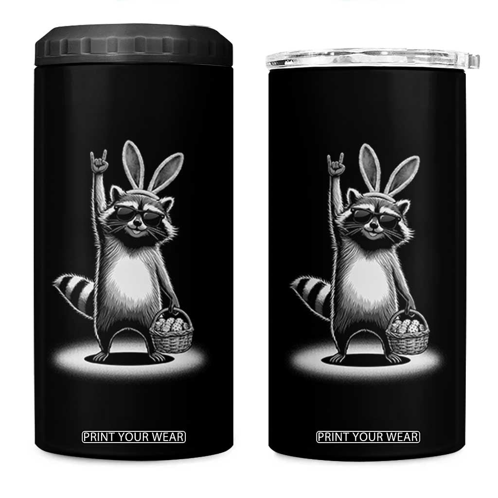 Retro Easter Raccoon Bunny Rock Hand Trash Panda 4 in 1 Can Cooler Tumbler TS11 One Size: 16 oz Black Print Your Wear