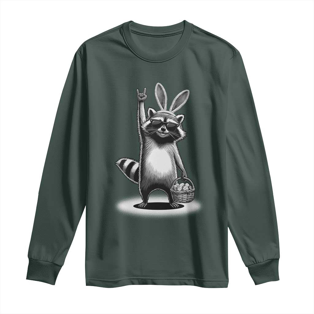 Retro Easter Raccoon Bunny Rock Hand Trash Panda Long Sleeve Shirt TS11 Dark Forest Green Print Your Wear
