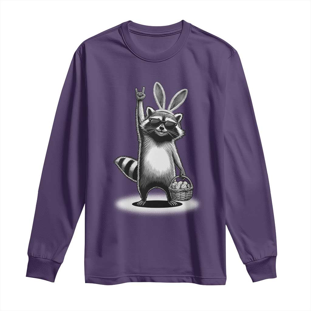 Retro Easter Raccoon Bunny Rock Hand Trash Panda Long Sleeve Shirt TS11 Purple Print Your Wear