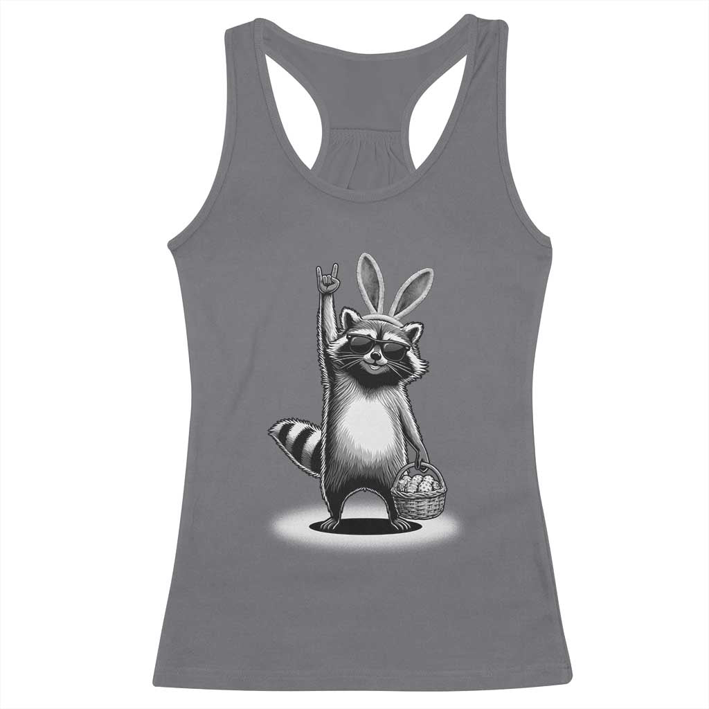 Retro Easter Raccoon Bunny Rock Hand Trash Panda Racerback Tank Top TS11 Charcoal Print Your Wear