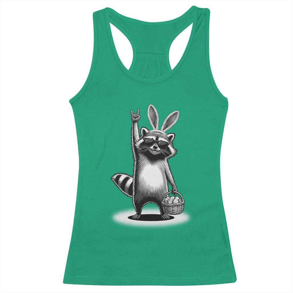 Retro Easter Raccoon Bunny Rock Hand Trash Panda Racerback Tank Top TS11 Irish Green Print Your Wear