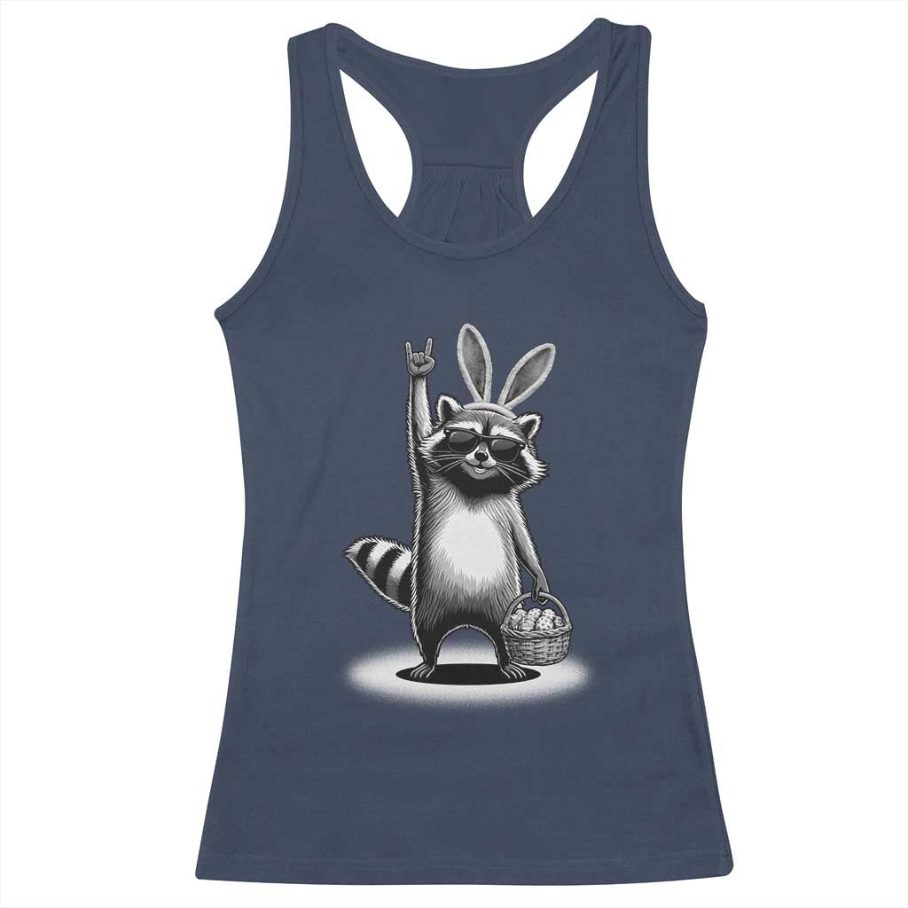 Retro Easter Raccoon Bunny Rock Hand Trash Panda Racerback Tank Top TS11 Navy Print Your Wear